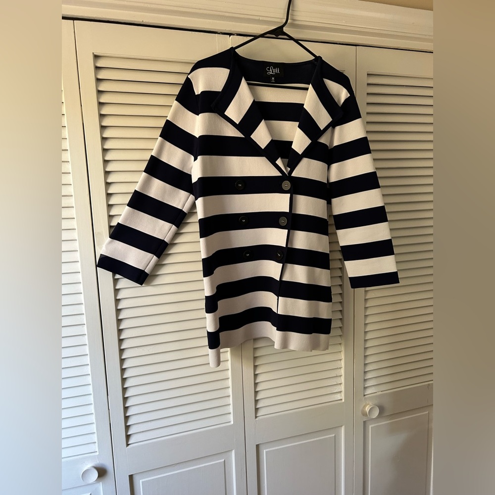 Navy blue and white stripe jacket